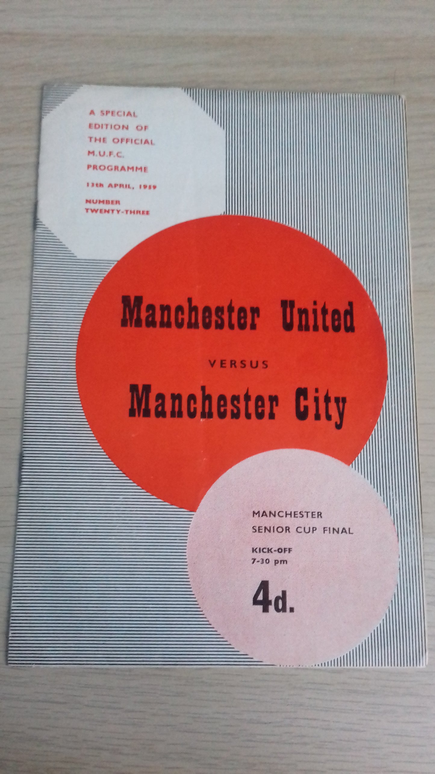 Manchester Utd v Manchester City Programme Manchester Senior Cup Final 13th April 1959