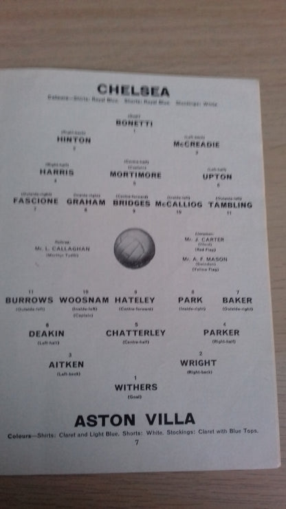 Chelsea v Aston Villa Programme League Cup Semi-Final 2nd Leg Wednesday 10th February 1965