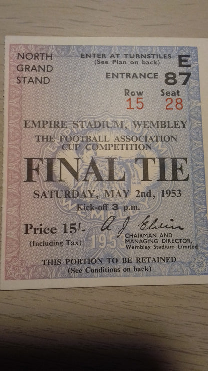 Blackpool v Bolton Wanderers F.A. Cup Final Football Match Ticket Saturday May 2nd 1953 Wembley