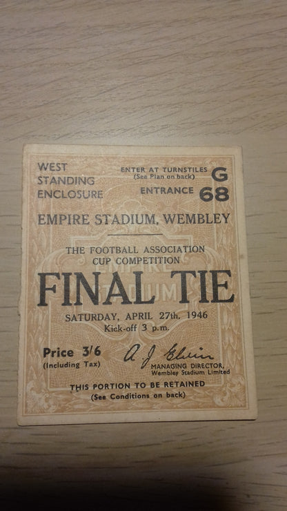 Derby County v Charlton Athletic Used Vintage Ticket F.A. Cup Final Wembley Stadium Saturday April 27th 1946