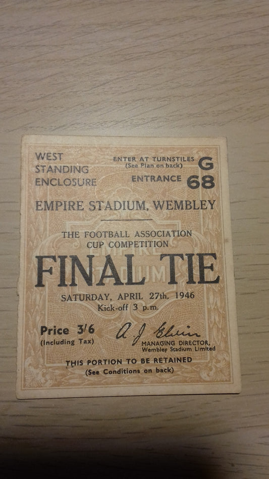 Derby County v Charlton Athletic Used Vintage Ticket F.A. Cup Final Wembley Stadium Saturday April 27th 1946