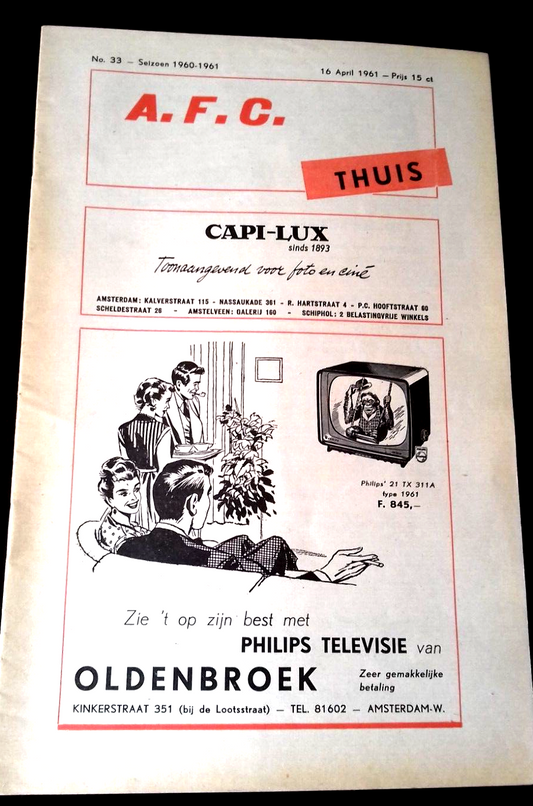 A.F.C. v Baarn Used Vintage Programme West 1 Tweede Klasse B Amateur Netherlands 16th April 1961.