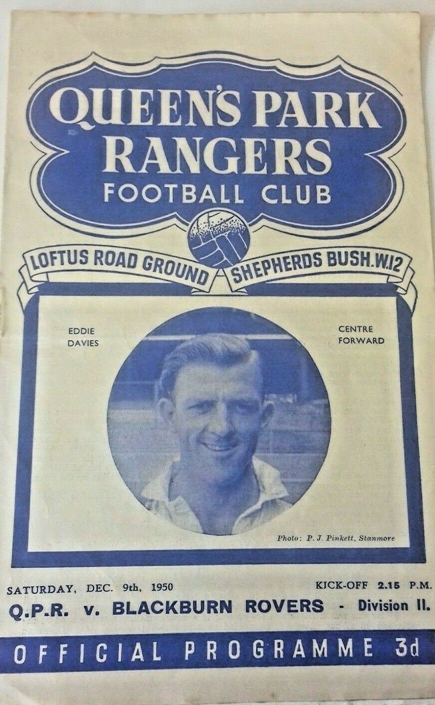 Queens Park Rangers v Blackburn Rovers Programme League Division 2 December 9th 1950.