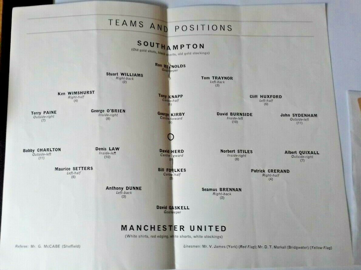 Southampton v Manchester Utd Programme +Ticket F.A .Cup Semi-Final 27/4/63 Villa Park