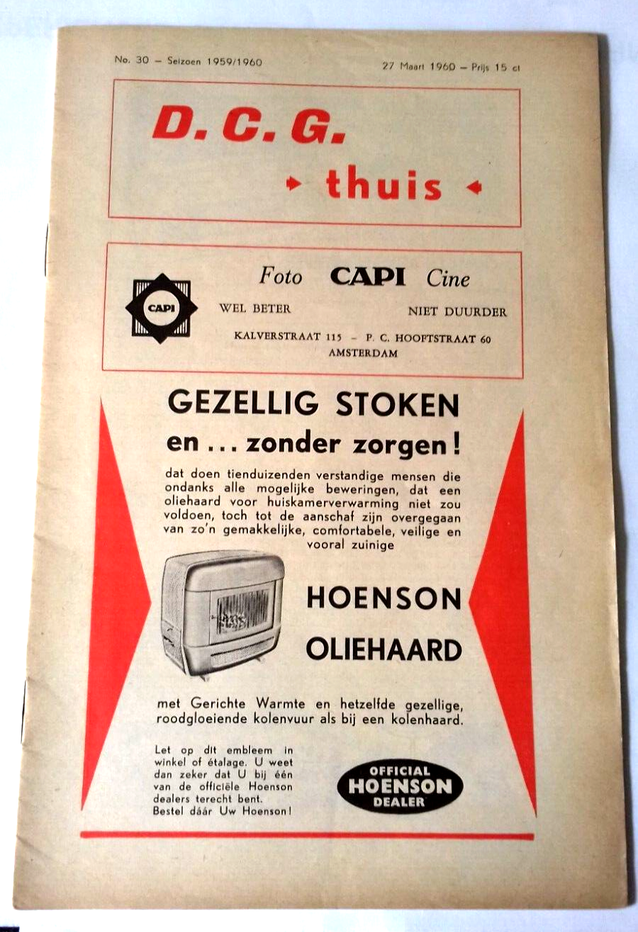 D.C.G. v O.S.V. Football Match Programme Eerste Klass A  Amateur 27th March 1960.