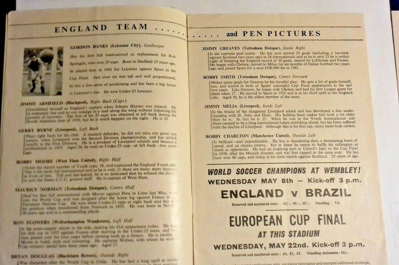 England v Scotland International Programme + Songsheet 6/4/1963 Wembley Stadium.