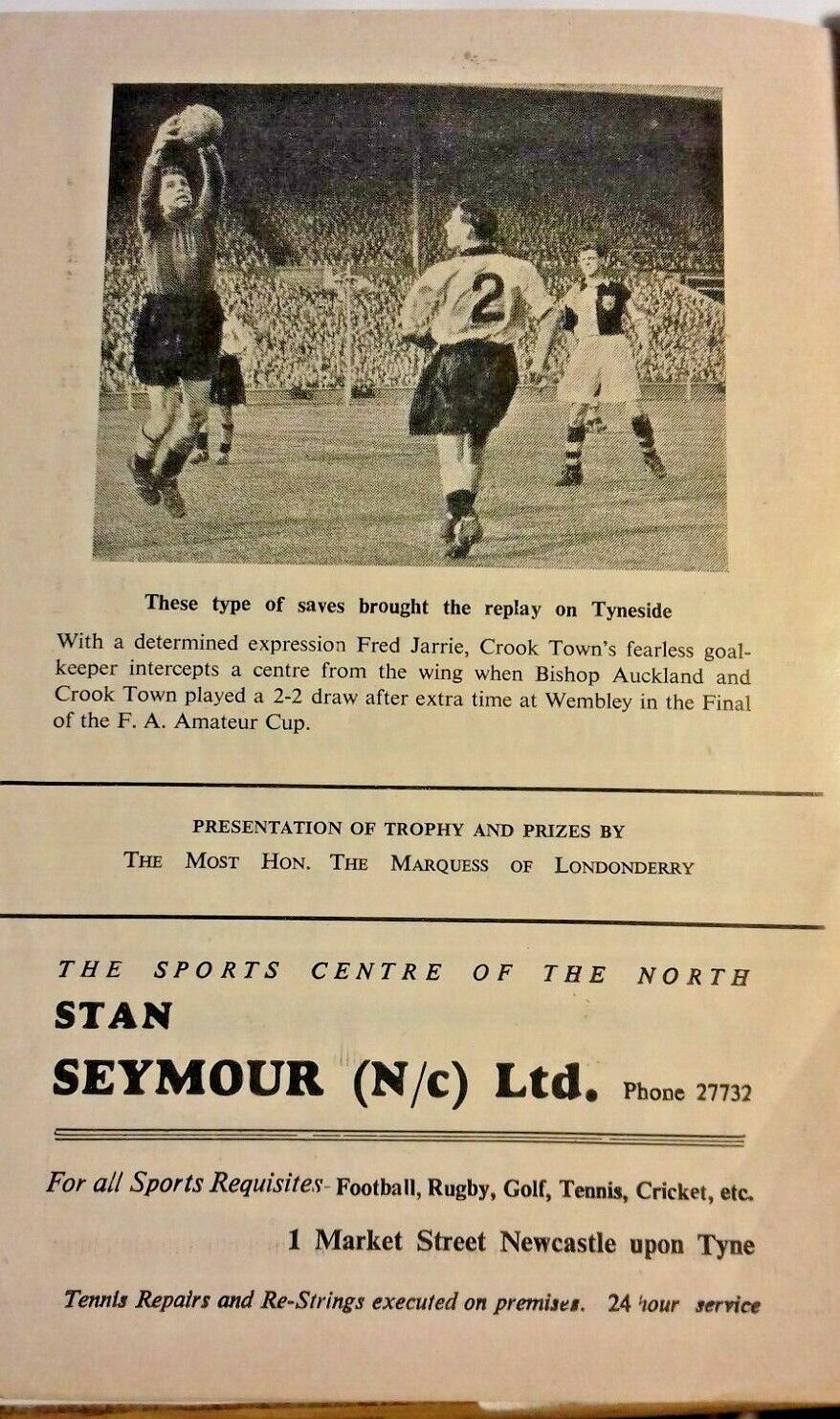 Crook Town v Bishop Auckland F.A. Amateur Cup Final Replay Football Programme 19/4/54 St James Park.