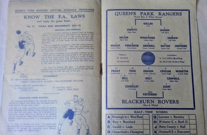 Queens Park Rangers v Blackburn Rovers Programme League Division 2 December 9th 1950.