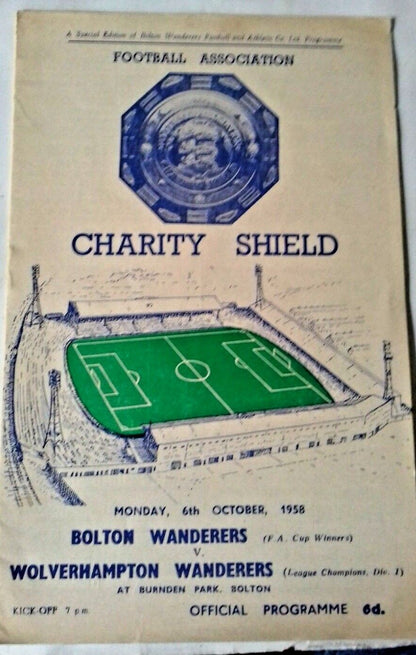 Bolton Wanderers v Wolverhampton Wanderers Charity Shield Programme 6/10/1958.