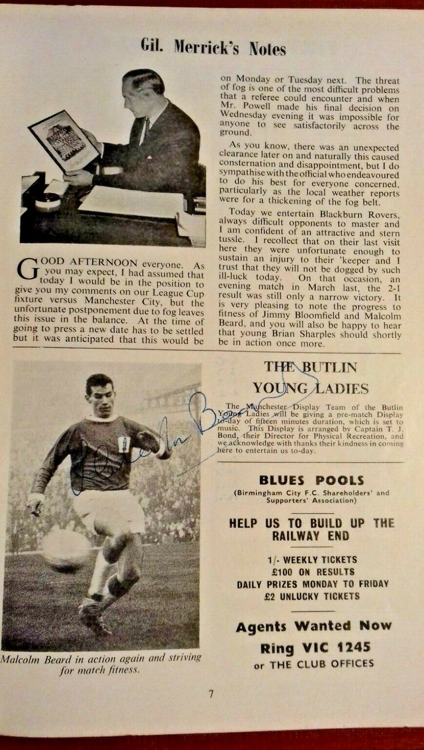 Birmingham City v Blackburn Rovers Used Programme Division1 Autographed Saturday 8/12/1962