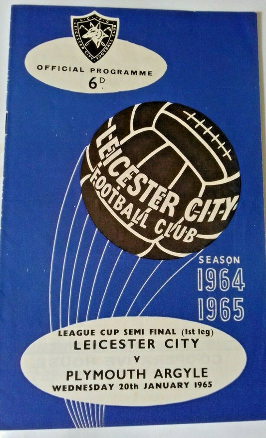 Leicester City v Plymouth Argyle Used Programme League Cup Semi-Final 1st Leg 20/1/65.