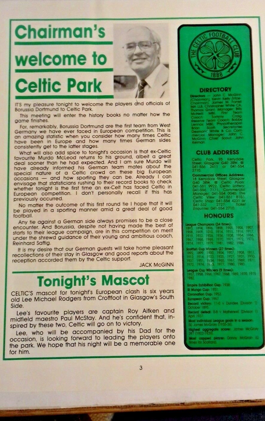 Celtic v Borussia Dortmund Football Match Programme + Ticket UEFA Cup 1st Round 1st Leg 15/9/1987