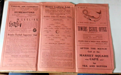 Bromley v Dulwich Hamlet F.A. Amateur Cup 1st Round Football Match Programme 13th January 1951.