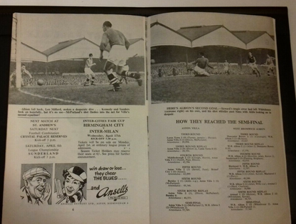 Aston Villa v W.B.A. Used Programme F.A. Cup Semi - Final Replay Saturday 28/3/57 St. Andrews.