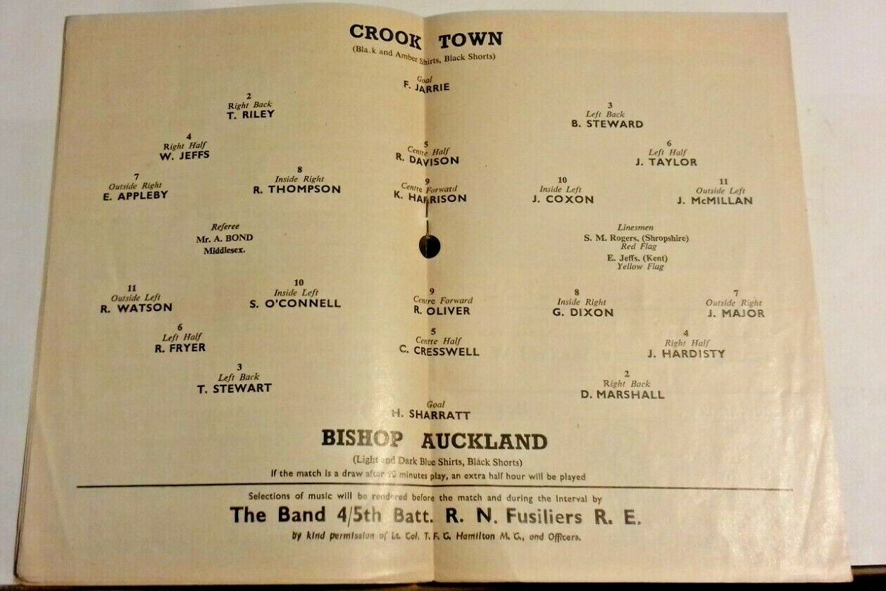 Crook Town v Bishop Auckland F.A. Amateur Cup Final Replay Football Programme 19/4/54 St James Park.