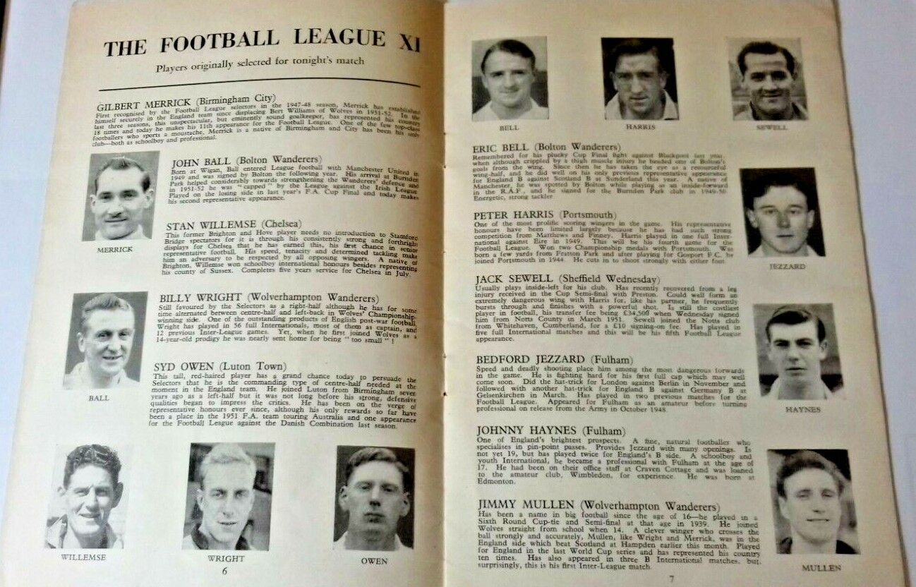 Football League v Scottish League Programme 28th April 1954 @ Stamford Bridge .