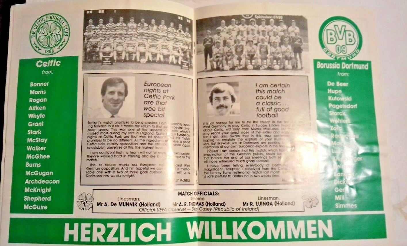 Celtic v Borussia Dortmund Football Match Programme + Ticket UEFA Cup 1st Round 1st Leg 15/9/1987