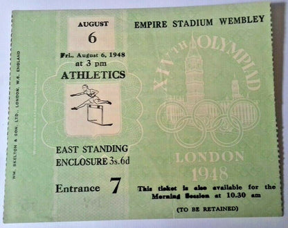 Olympic Games Ticket And Programme Of Events Athletics August 6th 1948 Wembley.