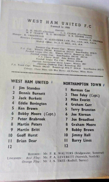 West Ham Utd v Northampton Town Used Match Programme Division 1 15th January 1966.