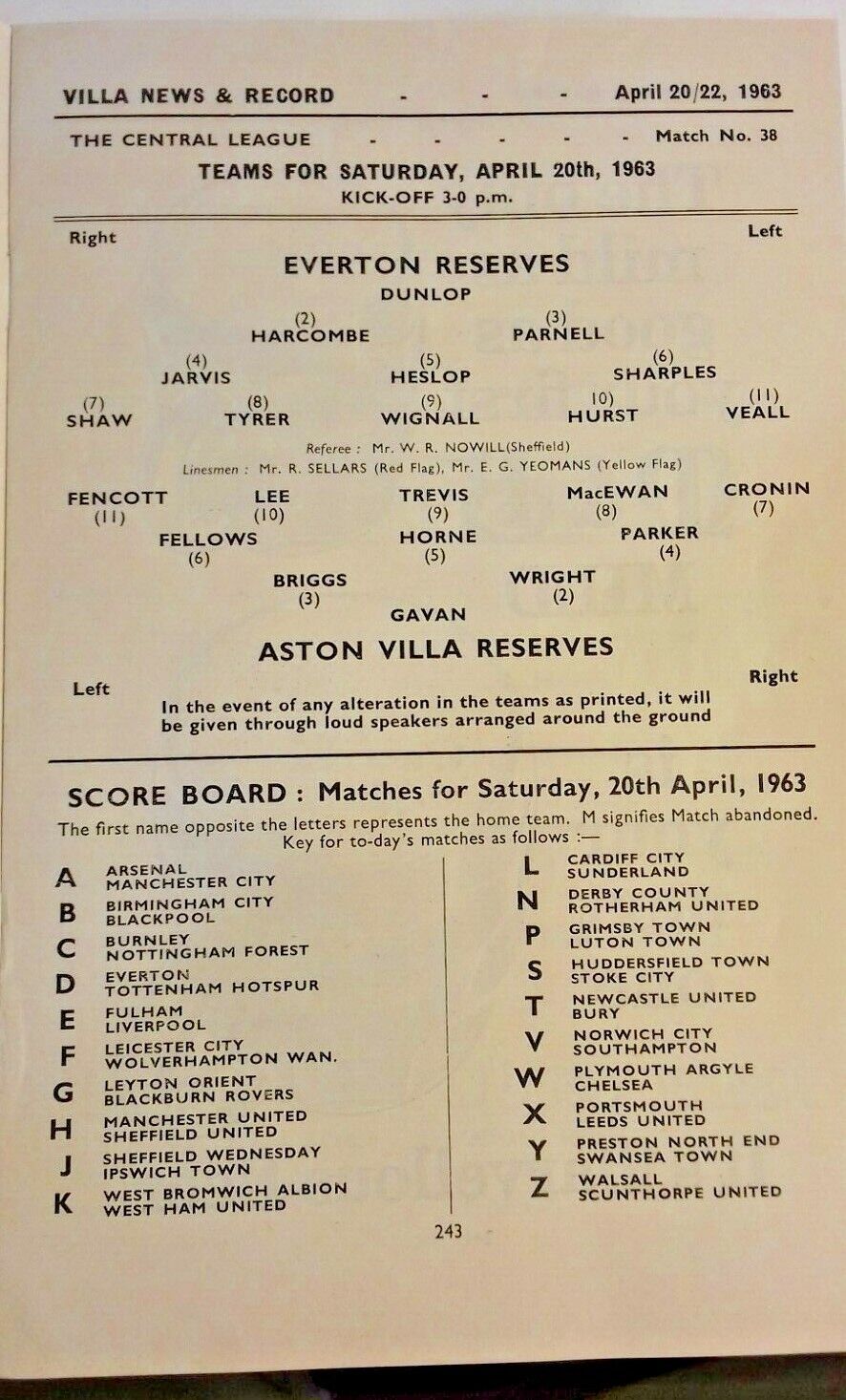 Aston Villa v Sunderland Football League Cup Semi -Final 2nd Leg Used Programme 22/4/1963.