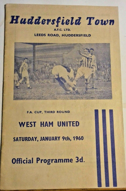 Huddersfield Town v West Ham Utd Programme F.A. Cup 3rd Round Sat. Jan. 9th 1960