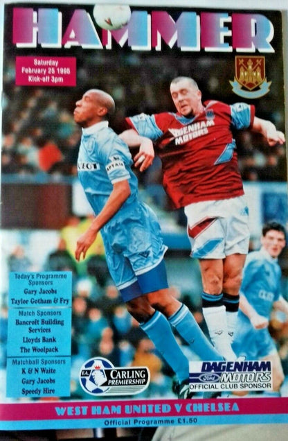 West Ham Utd v Chelsea Programme Autographed by Geoff Hurst 25/2/95 Upton Park.