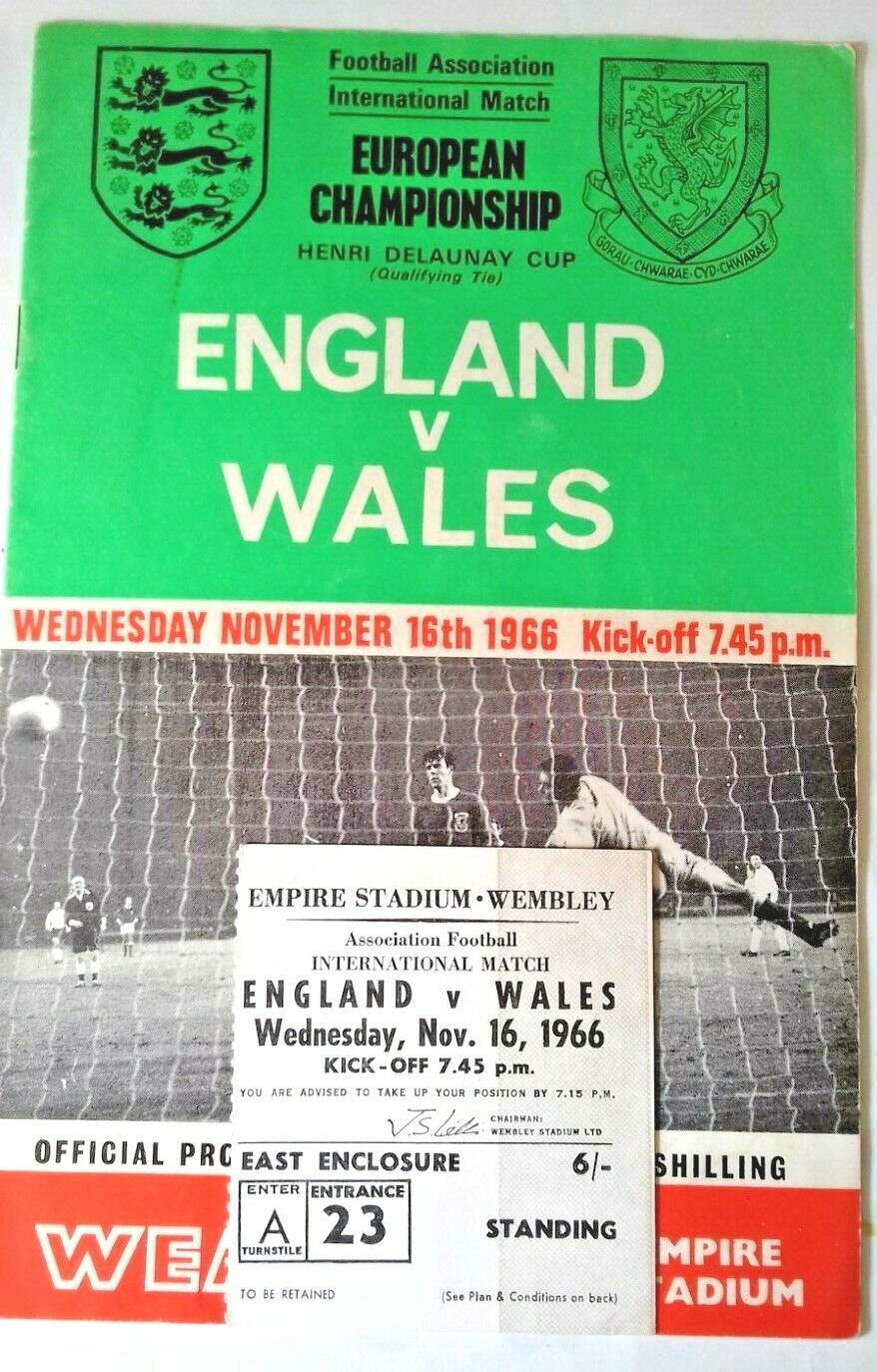 England v Wales European Championship Programme + Ticket  Wembley 16/11/1966