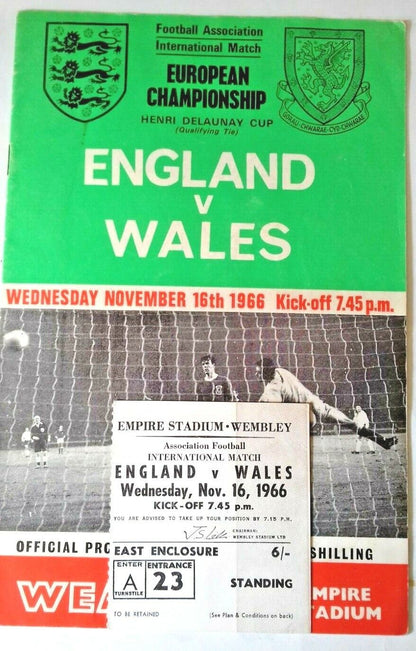 England v Wales European Championship Programme + Ticket  Wembley 16/11/1966