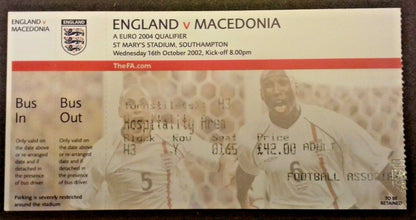 England v Macedonia Match Ticket Euro 2004 Qualifier 16/10/2002 @ Southampton.