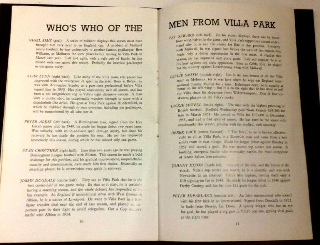 Aston Villa v W.B.A.  Used Programme F.A. Cup Semi-Final 23/3/1957 @ Villa Park