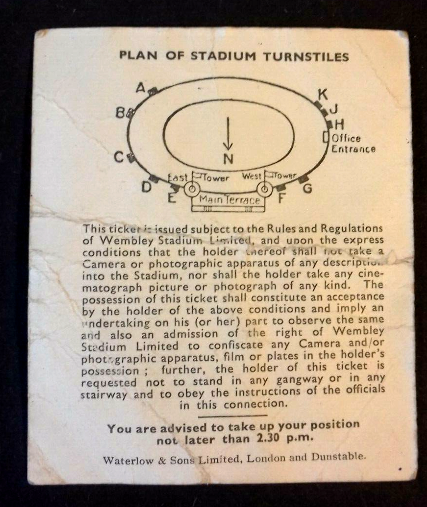 W.B.A. v Preston N. E. Football Match Ticket F.A. Cup Final May 1st 1954 @ Wembley.