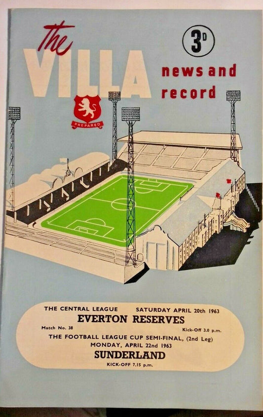 Aston Villa v Sunderland Football League Cup Semi -Final 2nd Leg Used Programme 22/4/1963.