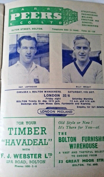 Bolton Wanderers v Wolverhampton Wanderers Charity Shield Programme 6/10/1958.