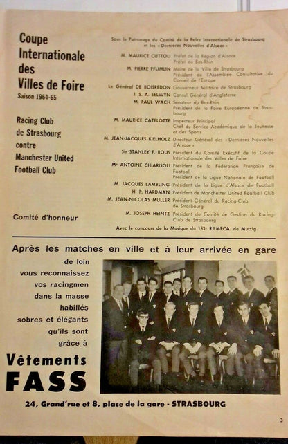 Racing Club Strasbourg v Manchester Utd  I.C.F.C Quarter Final 1st Leg 12/5/1965