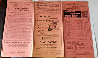 Bromley v Dulwich Hamlet F.A. Amateur Cup 1st Round Football Match Programme 13th January 1951.