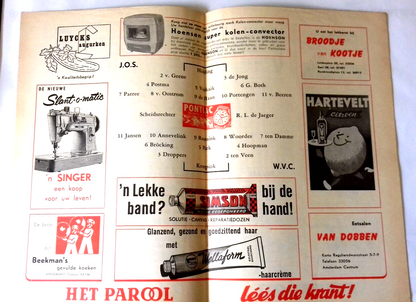 J.O.S. V W.V.C. Match Programme Eerste Klass A Amateur 11th September 1960.