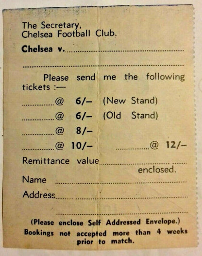 Chelsea v Darlington Ticket F.A. Cup 4th Round Tuesday 25/1/1958 Stamford Bridge.