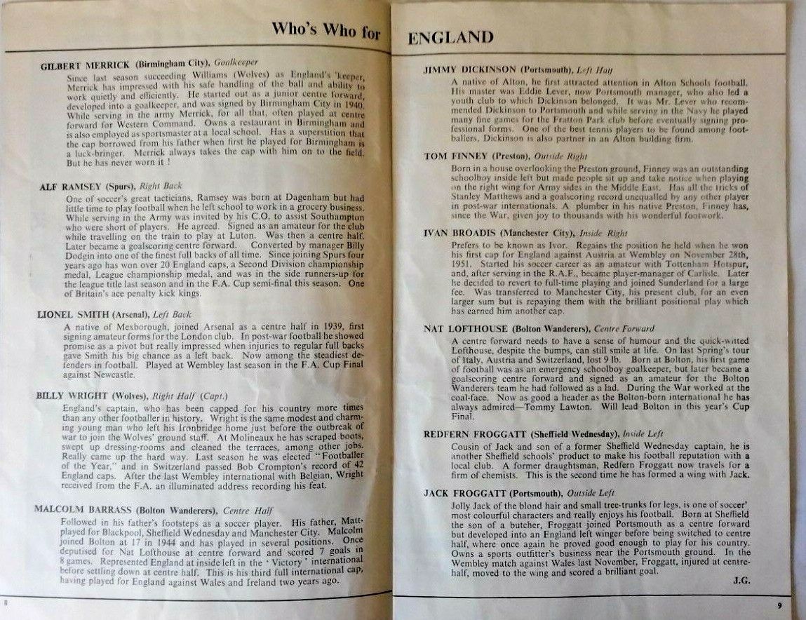 England v Scotland Used Football Match Programme Saturday April 18th 1953 + Ticket + Song Sheet