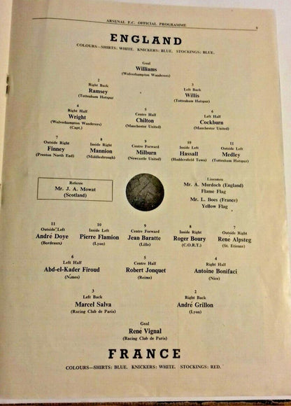 England v France Programme Festival Of Britain International 3/10/51 @ Arsenal.