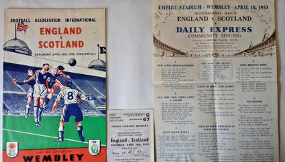 England v Scotland Used Football Match Programme Saturday April 18th 1953 + Ticket + Song Sheet