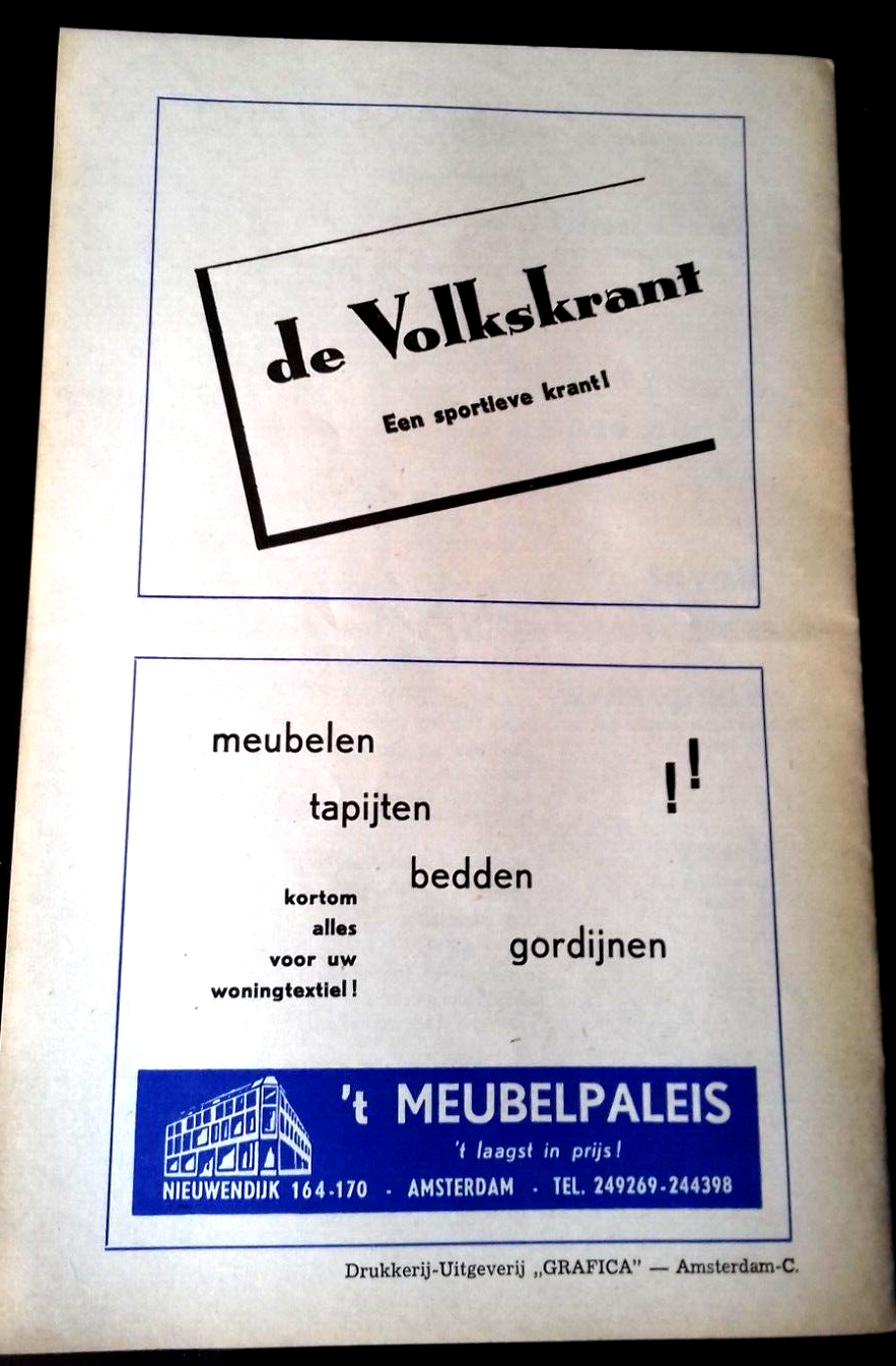 Blau Wit v P.S.V. Eindhoven Football Match Programme Eredivisie 11th February 1962.