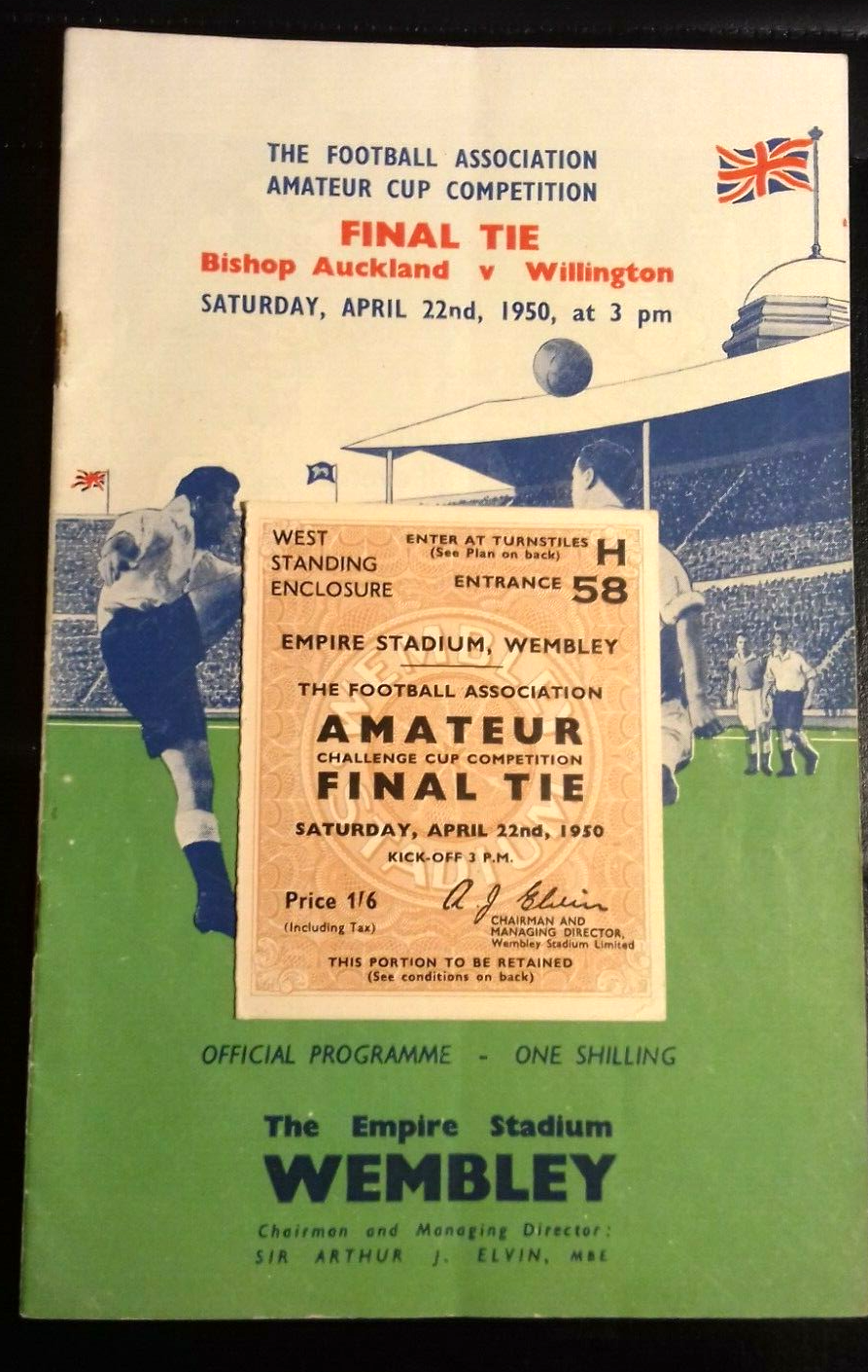 Bishop Auckland v Willington Football Match  Programme + Ticket F.A. Amateur Cup Final 22/4/1950