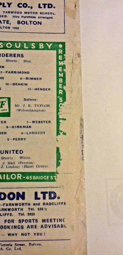 Bolton Wanderers v Rotherham Utd Football League Cup 4th Round 20/12/60 @ Bolton