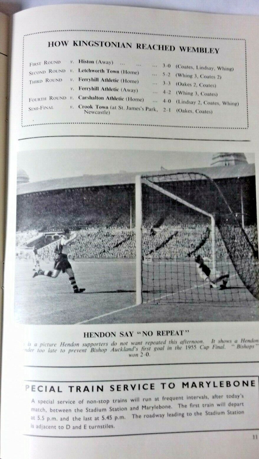 Hendon v Kingstonian F.A. Amateur Cup Final Match Programme 23/4/1960 Wembley.