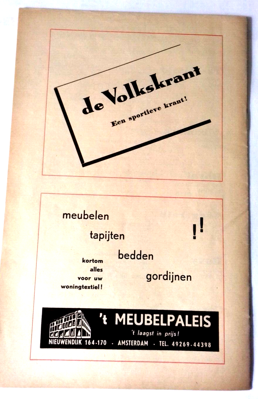 Zeeburgia v Watergraafsmeer Match Programme Tweede Klasse B Amateur 13/12/1959.