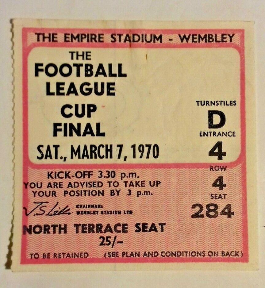 Manchester City v W.B.A. Vintage Programme + Ticket League Cup Final 7/3/1970 Wembley.