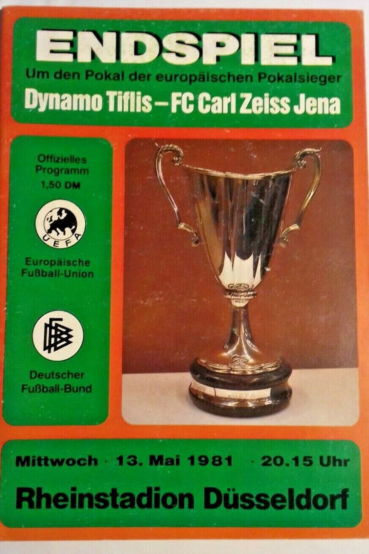 Dynamo Tiblisi v C Z Jena European Cup Winners Cup Final Used Programme 13/5/1981 Dusseldorf.