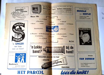 Blauw Wit v R.C.H. Match Programme Eerste Divisie B  28th August 1960.