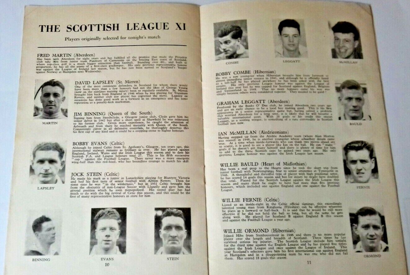 Football League v Scottish League Programme 28th April 1954 @ Stamford Bridge .