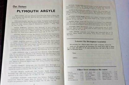 Leicester City v Plymouth Argyle Used Programme League Cup Semi-Final 1st Leg 20/1/65.